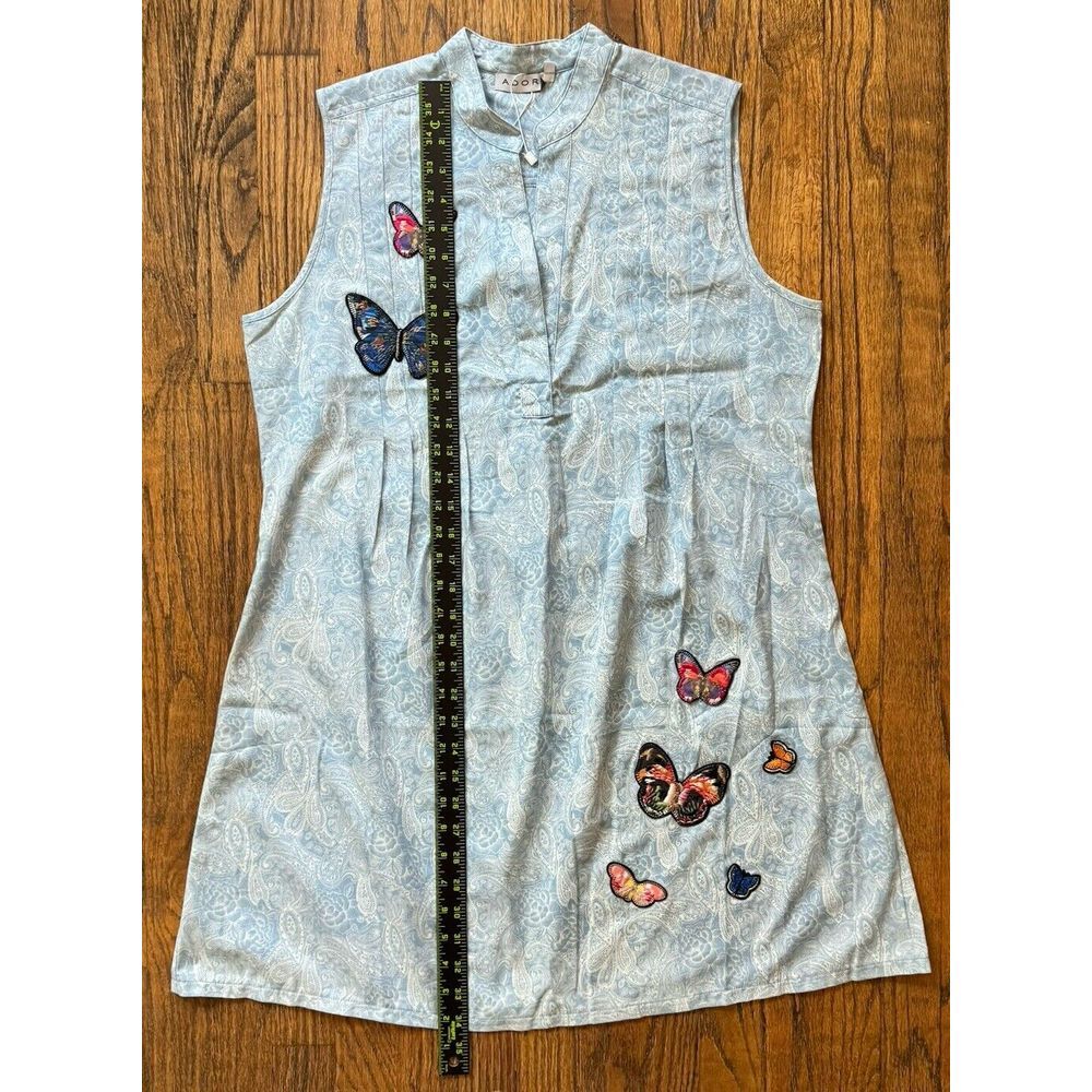 Adore Dress Women Medium Blue White Paisley Colorful Butterfly Embroidery - Picture 10 of 11
